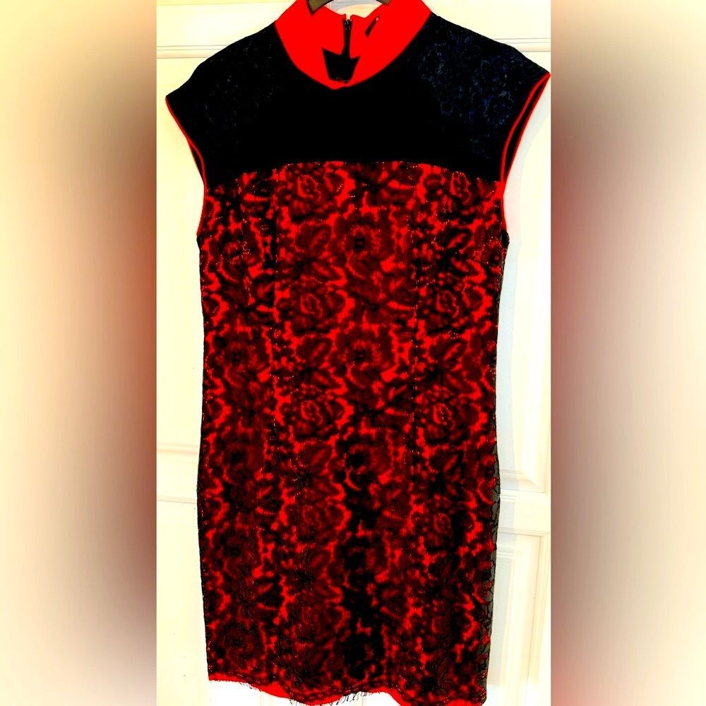 Elegant Black and Orange Lace Qioal Dress 6